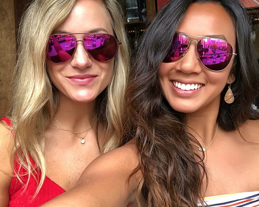 Two women wearing pink Mavericks & Shallows sunglasses