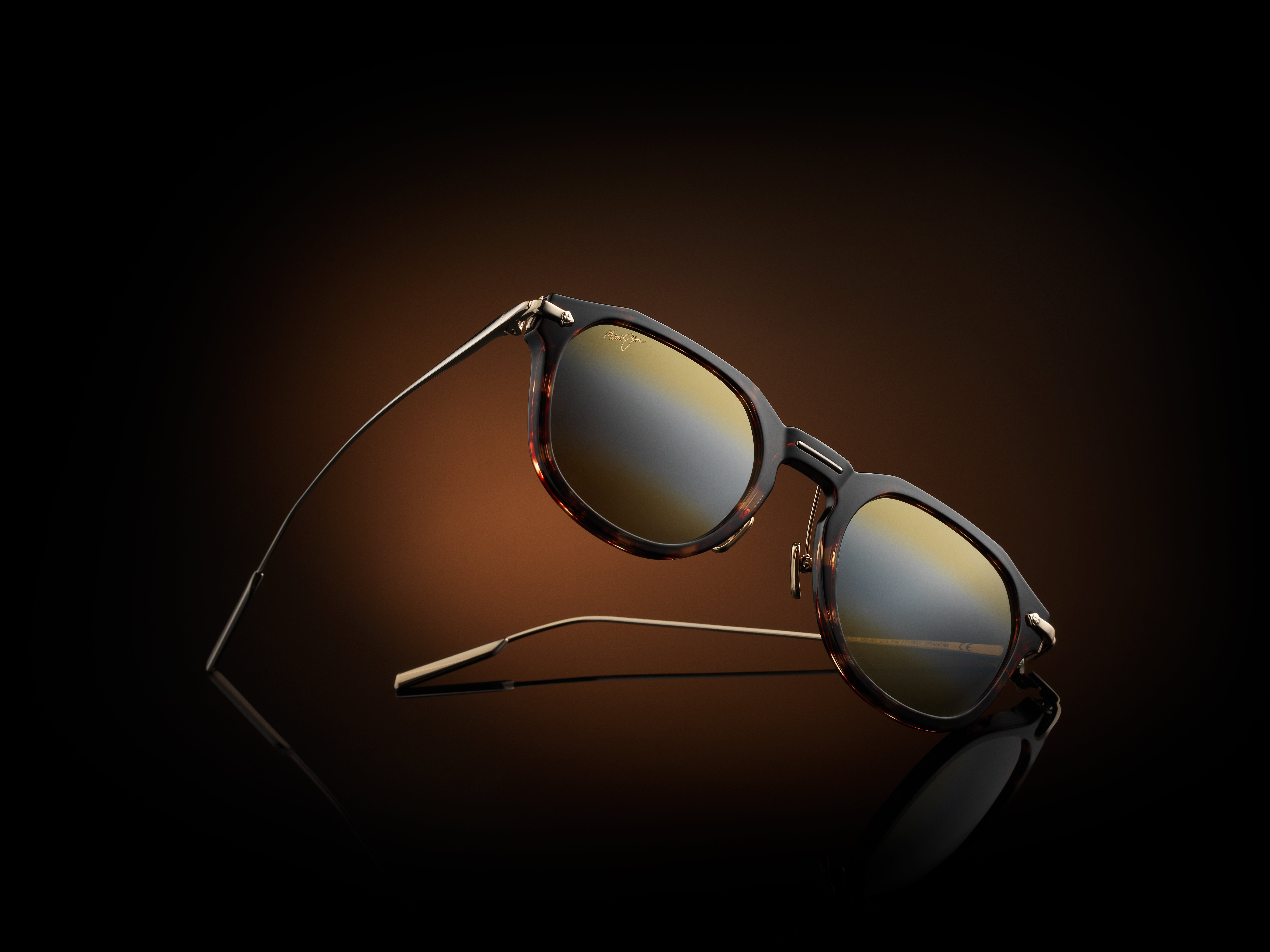 Alika sunglasses with Tortoise with Gold frames and HCL® Bronze lenses in dramatic lighting.